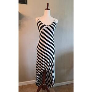 Bebe Stripe High Low Criss Cross Maxi Dress SZ Medium Y2K Grunge Punk Rock